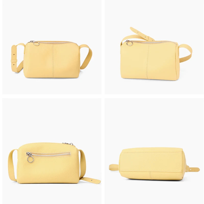 Genuine Leather Mini Crossbody Bag for Women Simple Pebbled Leather Shoulder Bag Casual Daily Small Satchels Handbag with Zipper