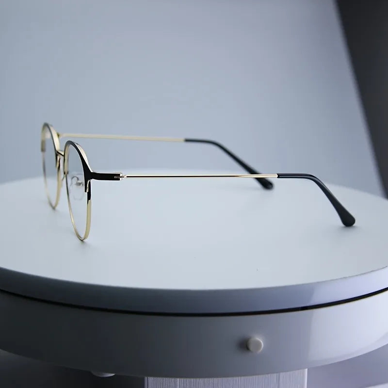 1 Pair Fashionable Unisex Round Full Frame Glasses, Stainless Steel Anti-Blue Light Clear Acrylic Lenses