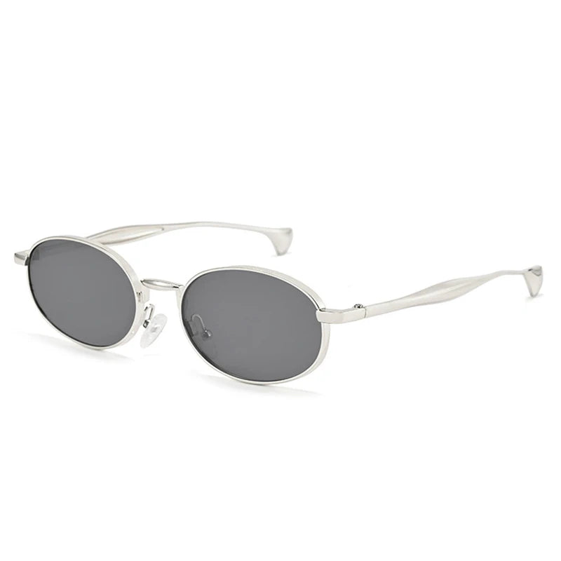 JNPCXI New Vintage Metal Small Oval Punk Women Sunglasses Fashion Green Gradient Shades UV400