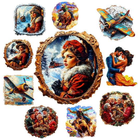 Nowadays Retro Art Style Wooden Jigsaw Puzzle Wood Home Decor Painting Christmas and Halloween Gift Toy for Teen and Kid