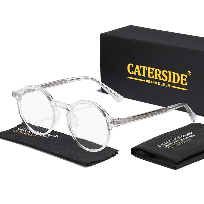 CATERSIDE Retro Men Glasses Round High Quality TR90 Frame Prescription Eyewear Frame Women Zero-Power Lens Computer Glasses