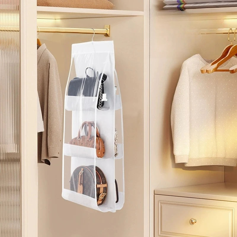 1pc Space-Saving Multi-Layer Hanging Bag Organizer - Durable Non-Woven Material, for Handbags, Wallets & Accessories