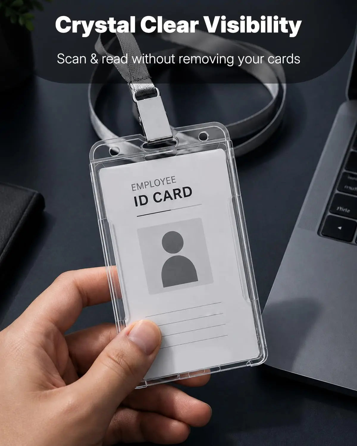 2 Pack Vertical 2-Card Rigid PC Badge Holders, Transparent ID Card Case with Thumb Slot, Easy Remove for Office School Access ID