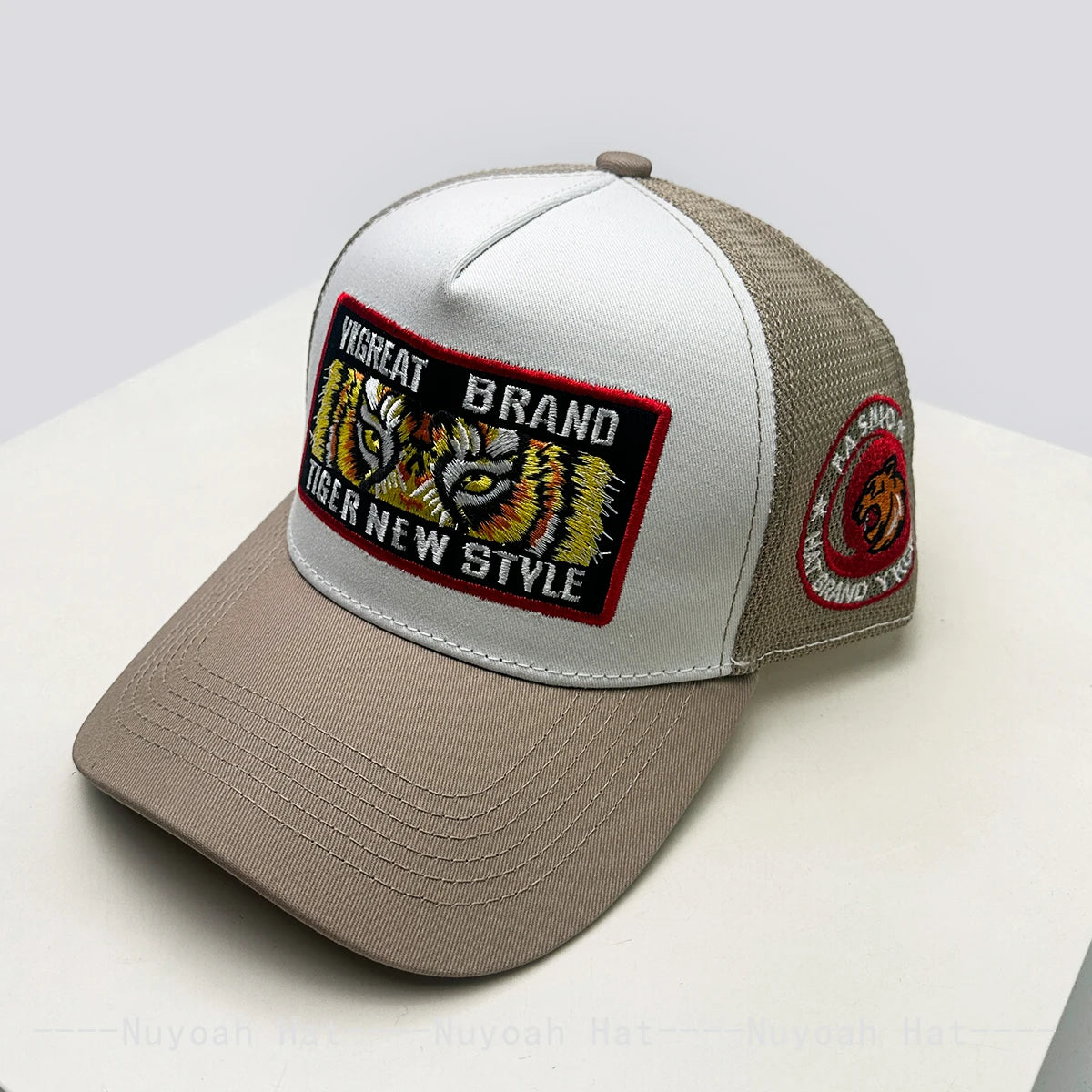 New Unisex Street Embroidered Tiger Letters Baseball Hats Breathable Color Block Sunshade Mesh Trucker Caps Personal Versatile