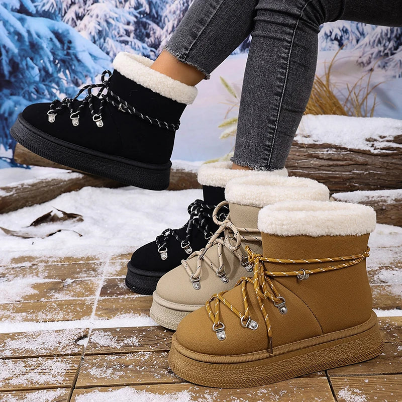 Winter Thicken Plush Warm Snow Boots for Women Plus Size 36-42 Fleece Line Platform Ankle Boots Woman Anti Slip Cotton Shoes
