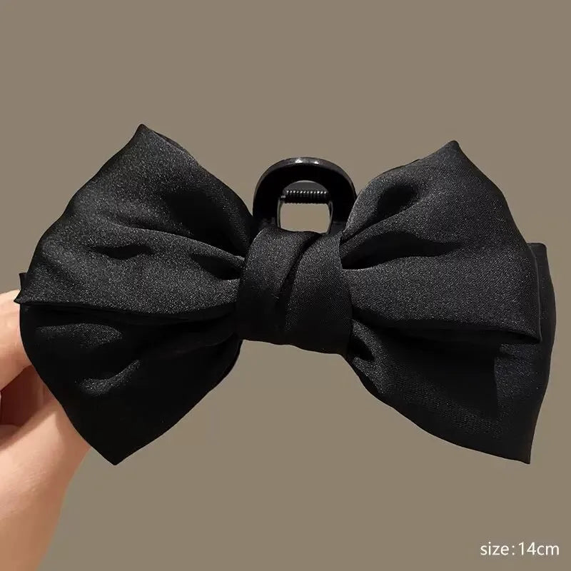 Cream Large Bow Hair Clip Claw for Women Korean Style Elegant Shark Clip Fashion Girls Hair Clamp