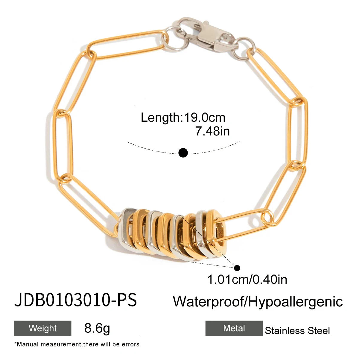 Uworld Minimalist Two Tone Paper Clip Chain Bracelet Geometric Pendant Necklace Jewelry Set Women's Jewelry Gift for Her