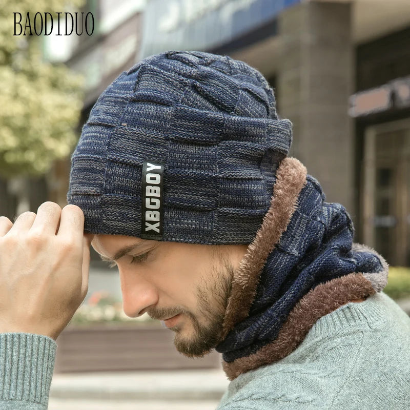 Xinbaoguan 60% Acrylic 9507 Winter Warm Hat with Velvet Hoodie, Neck Set, Thickened Wool Hat, Knitted Hat with Label