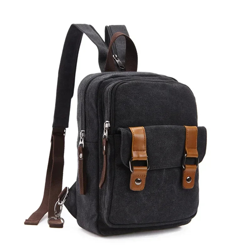 Bule Mini Backpacks Small Vintage Canvas Chest Bag Crossbody Walking Travel Bags