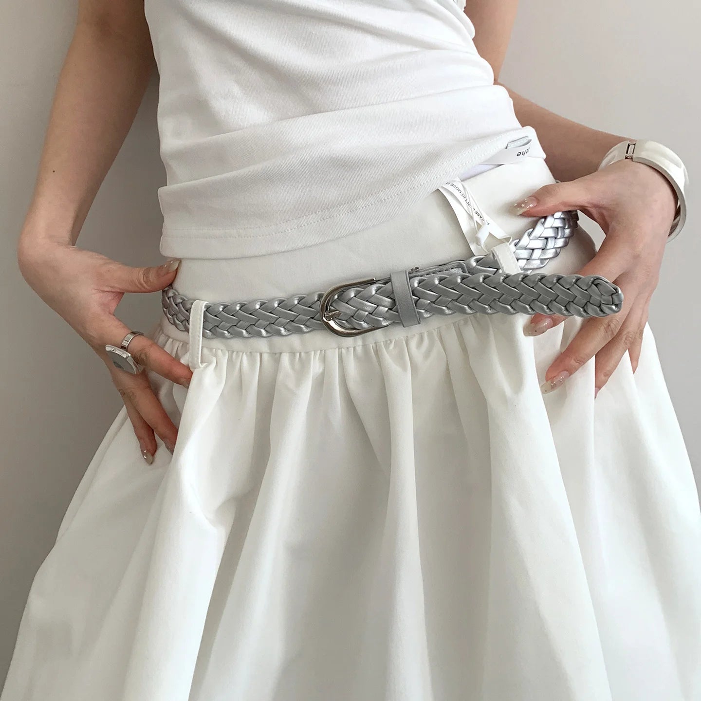 Retro Literary Handmade Woven Belt For Women Without Punching Brown Belt