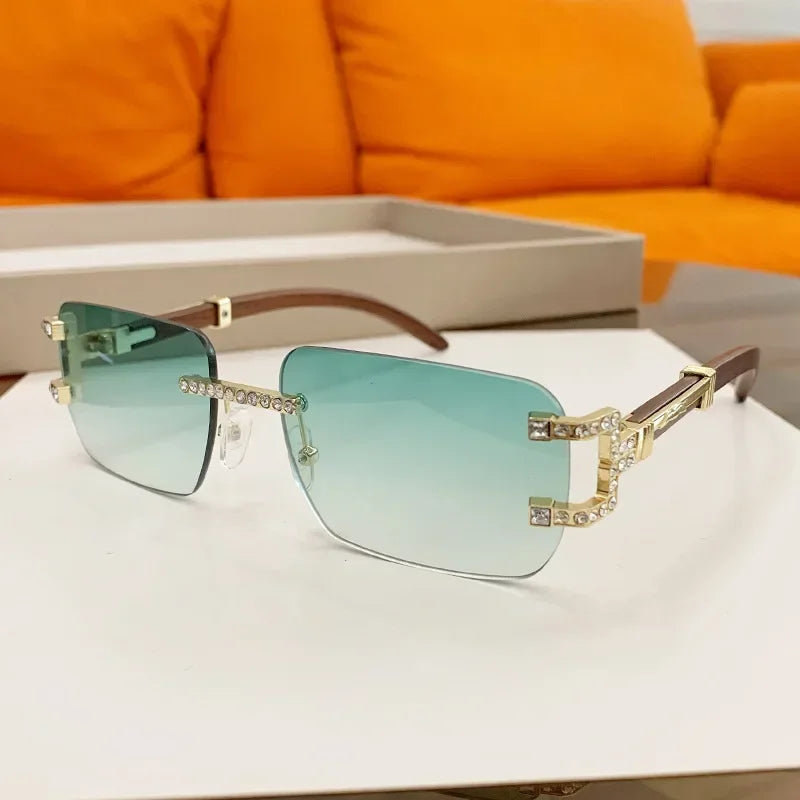 JNPCXI Fashion Luxury Brand Designer Rimless Diamond Sunglasses Women Crystal Rhinestone Square Sun Glasses for Female