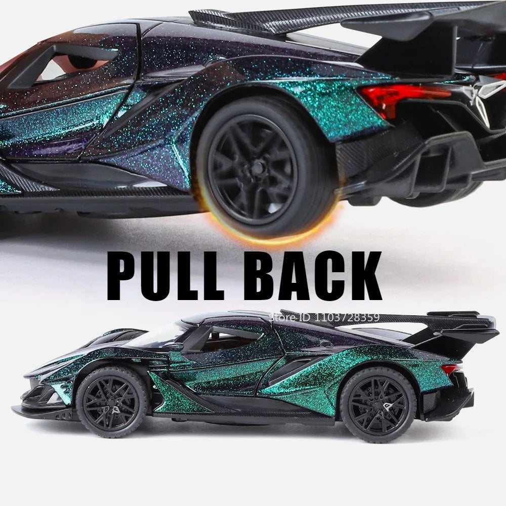 1:32 Apollo IE EVO Alloy Models Toy Diecast Car Doors Opened Rear Wheel Return Force Miniature Rubber Tires Cars Christmas Gifts