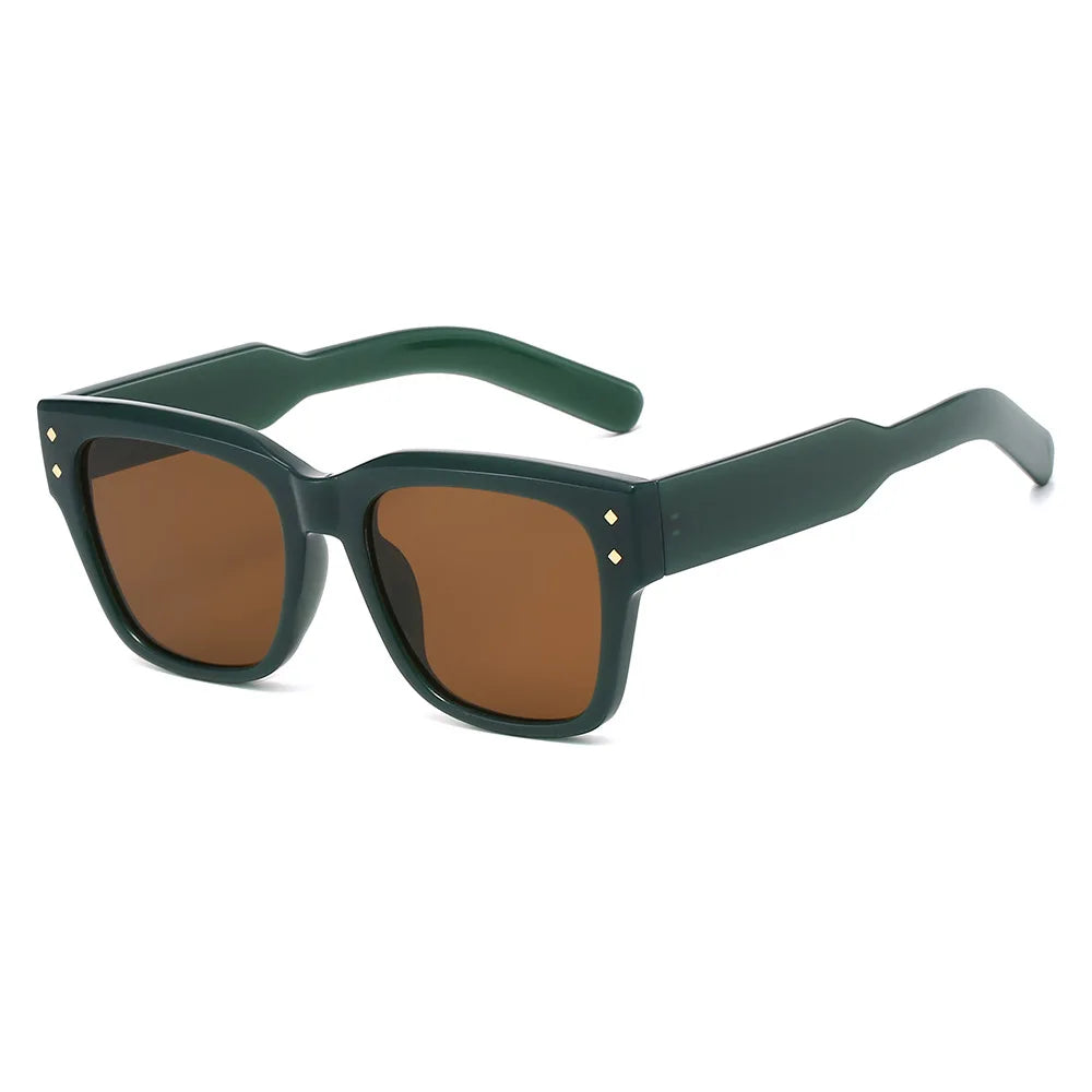 JNPCXI Vintage Rivets Square Men Sunglasses Fashion Amber Gradient Shades UV400 Women Outdoor Sun Glasses