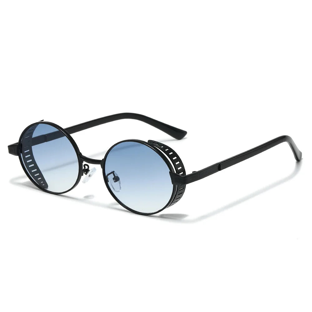JNPCXI New Small Punk Metal Oval Sunglasses Women Fashion Gradient Shades UV400 Men Trending Punk Clear Lens Frame