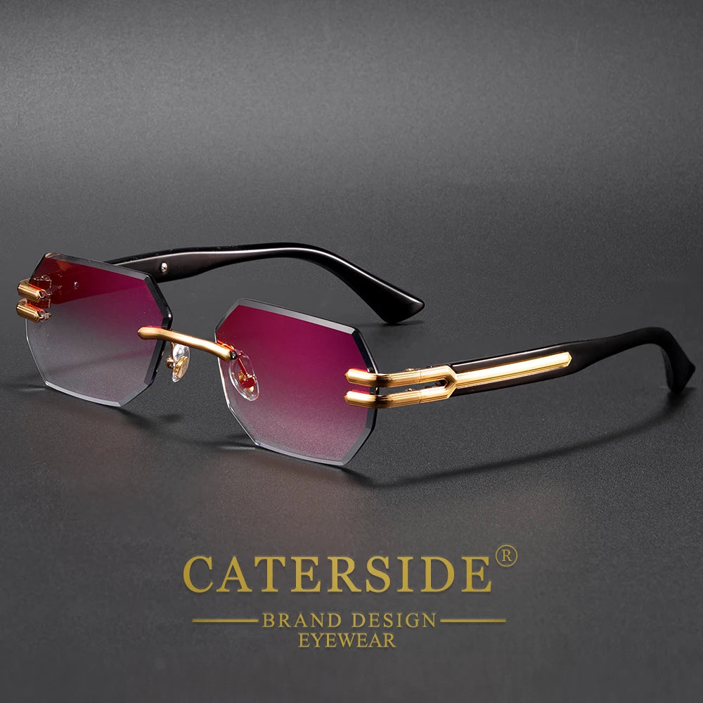 CATERSIDE New Men's Frameless Sunglasses Fashion Polygonal Gradient Mirror Lenses Metal Frame Women's Party Outdoor Sun Glasses