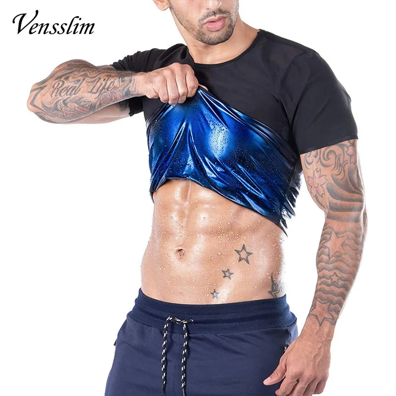 Blue Men’s Sauna Suit Heat Trapping Vest Slimming Body Shaper Waist Trainer Top