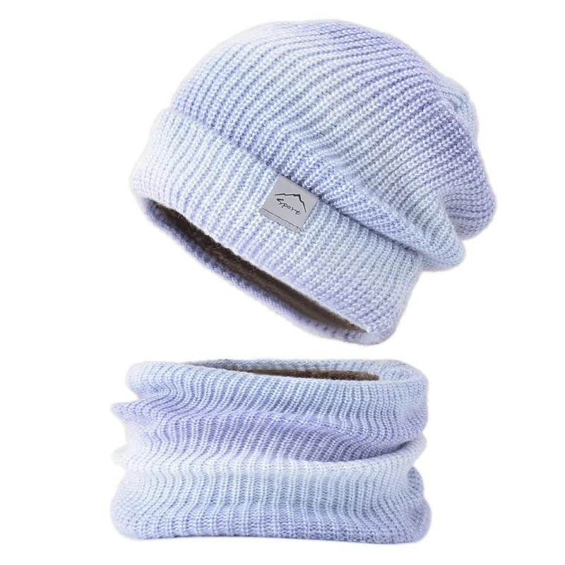 Xinbaoguan 60% acrylic 9859 Korean version gradient color thickened warm ear protection and cold proof knitted hat two-piece set