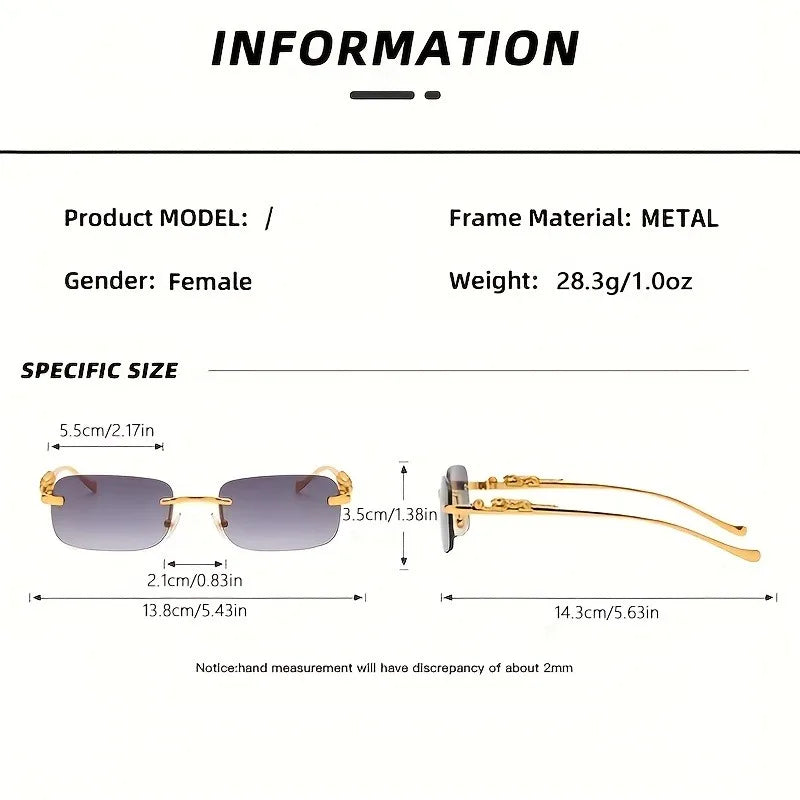 Frameless Rectangular Fashion Glasses for Men and Women Luxurious Design with Gold Metal Border Leopard Head Buckle