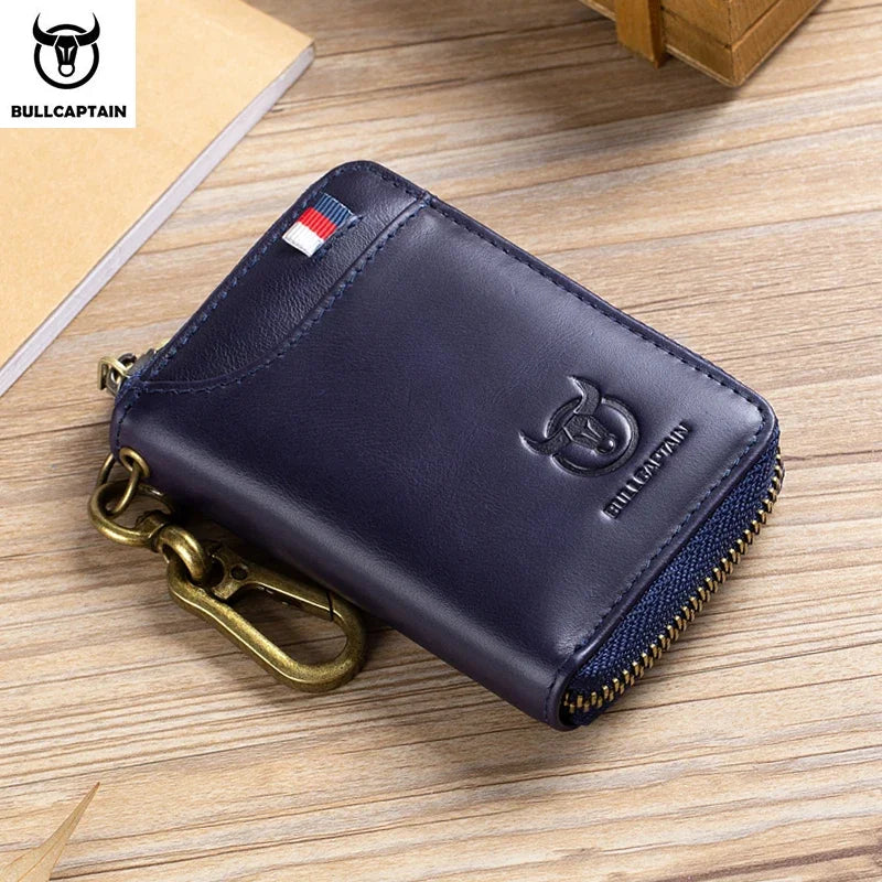 BULLCAPTAIN Genuine Leather Men's Key Card Holder High Quality Multifunctional Car Key Chain Wallet Mini Card Holder Key Holder