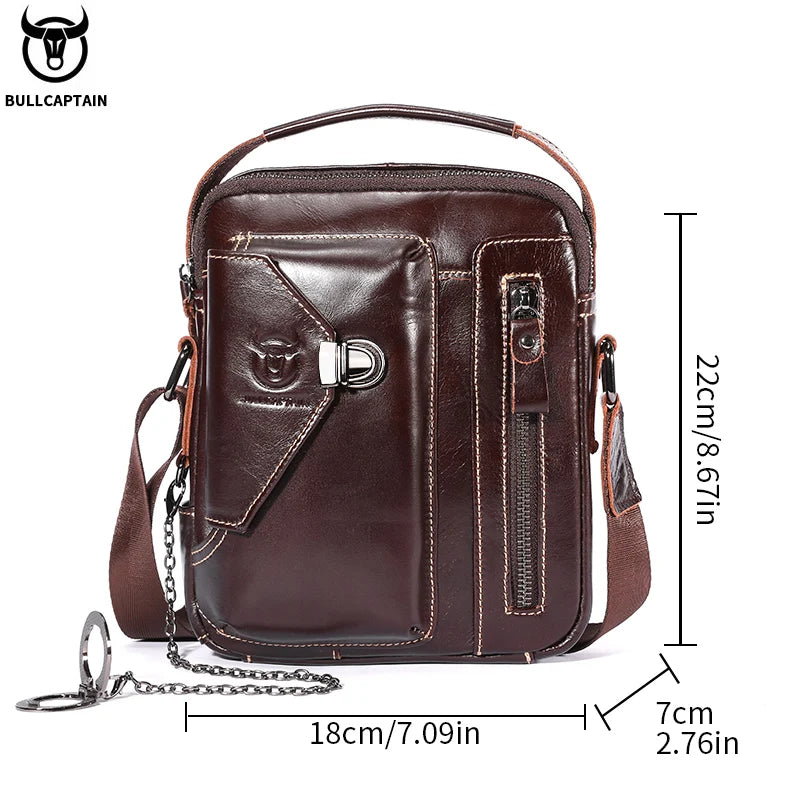 BULLCAPTAIN Men's Genuine Leather Crossbody Bag Suitable for 7.9-inch iPad High Quality Men's Bag Mini Business Shoulder Bag