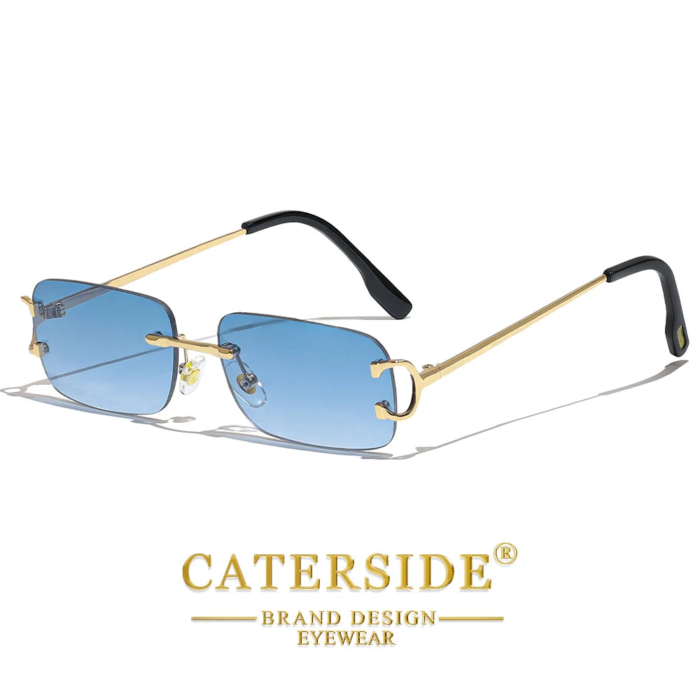 CATERSIDE Men's Rimless Small Frame Sunglasses Brand Design Metal Fashion Sun Glasses Women's Decoration Outdoor Eyewear UV400