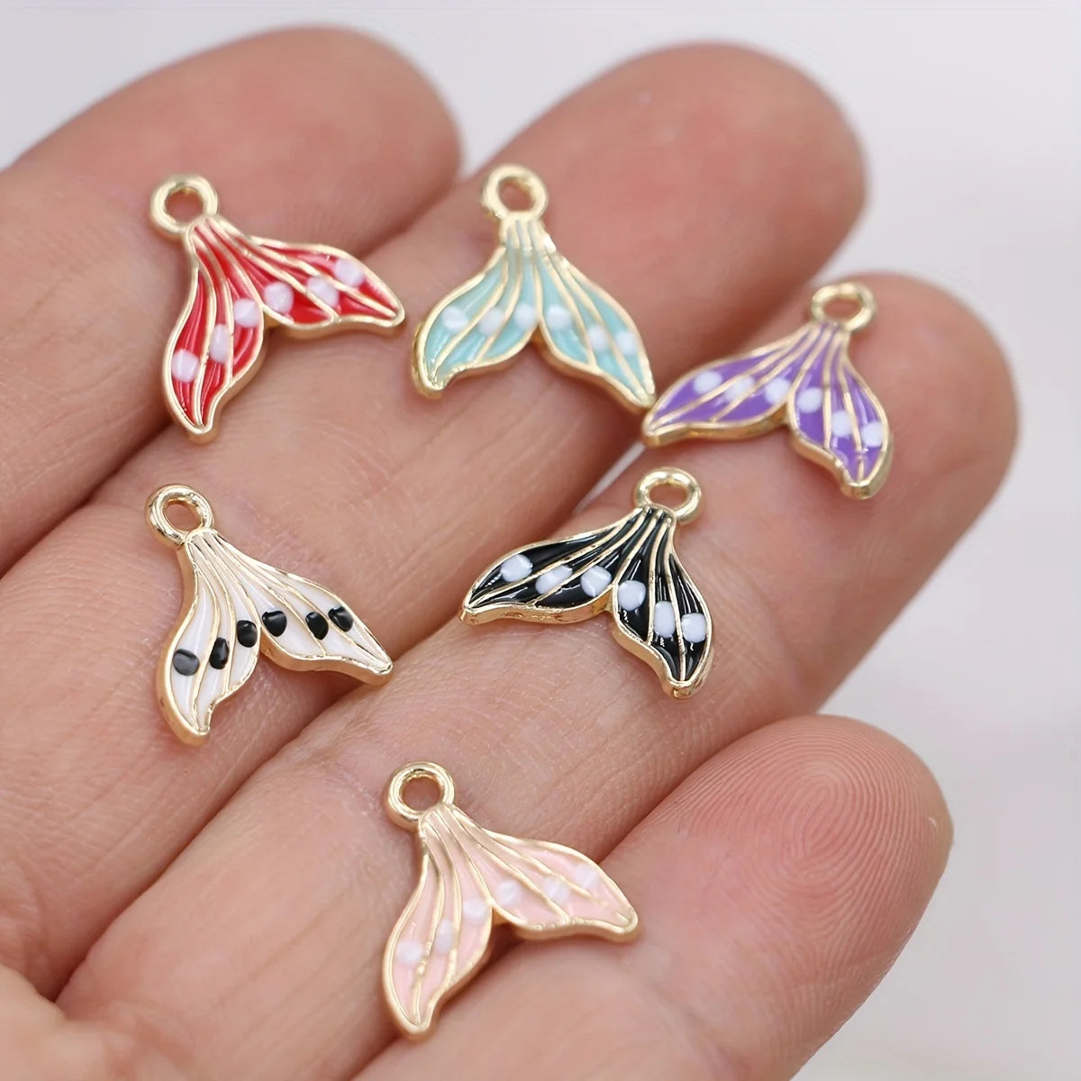 6Pcs Mix Lot Gold Plated Enamel Mermaid Tail Charm for Jewelry Making DIY Necklace Earrings Bracelet