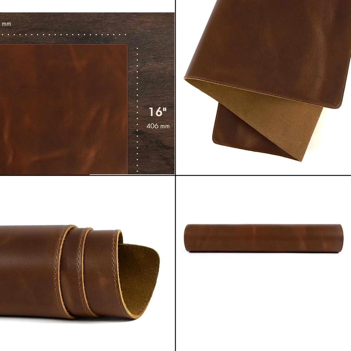 Real Leather Desk Pad, 2mm Thick Desk Blotter with Stitched Line, Oil-Wax Feel Mouse Pad and Self-Healing Laptop Pad for Office