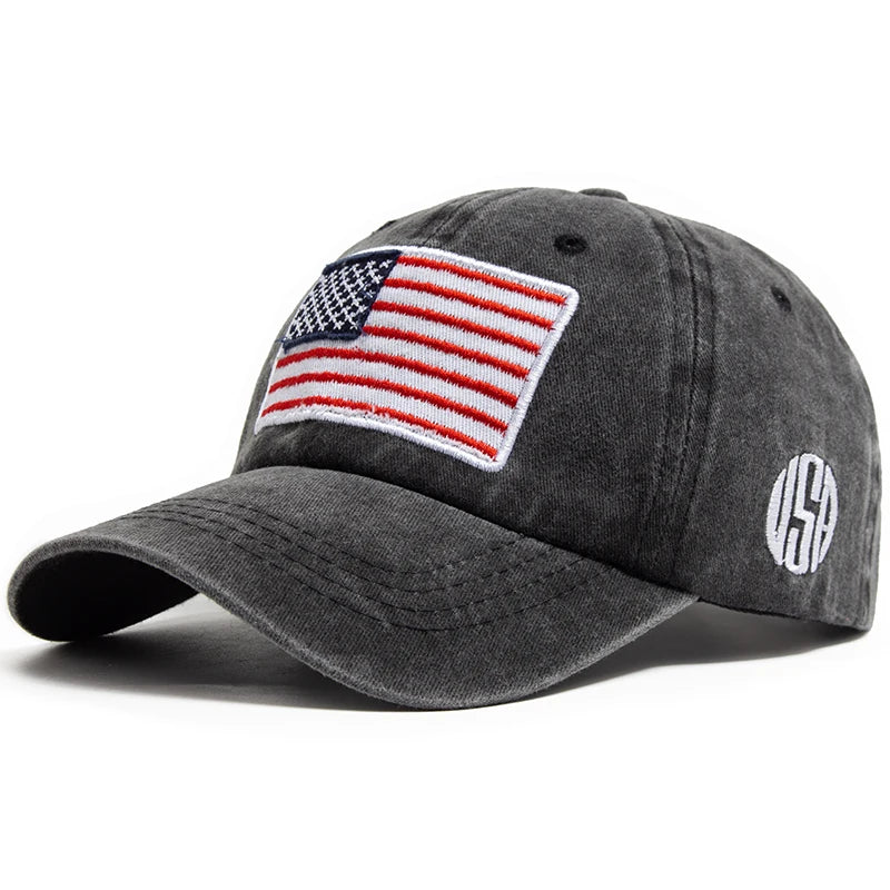 USA Flag Men's Baseball Cap Retro Embroidery Washed Cotton Dad Hats Fashion Hats