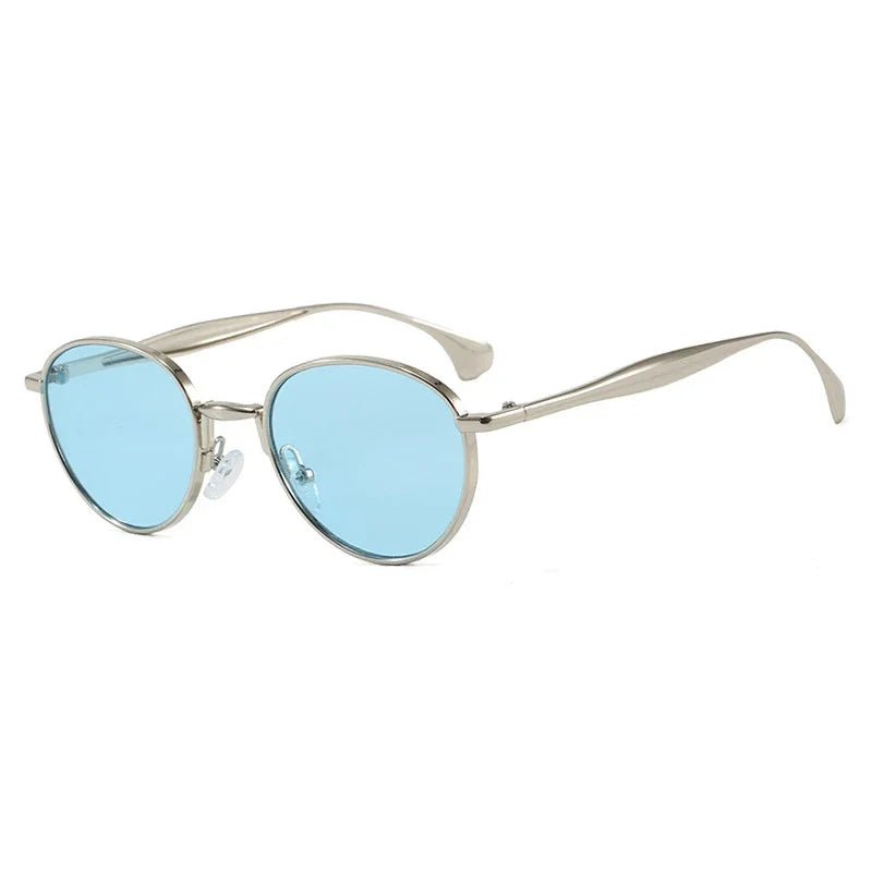 JNPCXI New Retro Metal Oval Sunglasses Women Brand Designer Shades UV400 Fashion Punk Men Blue Sun Glasses