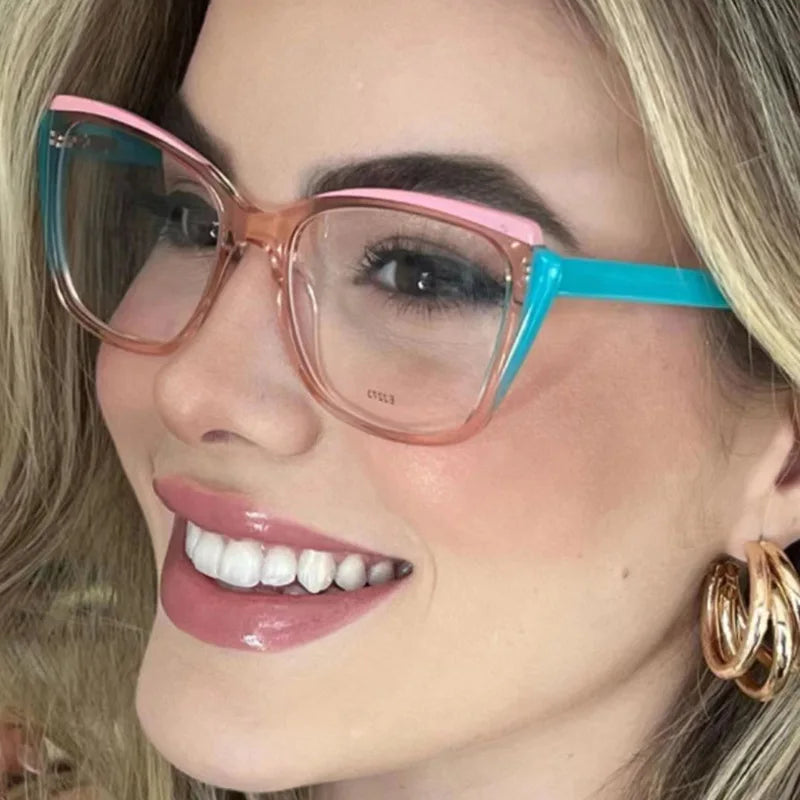 JNPCXI Retro TR90 Double Color Cat Eye Women Glasses Frame Fashion Pink Clear Anti-Blue Light Optical Men Eyewear Frame