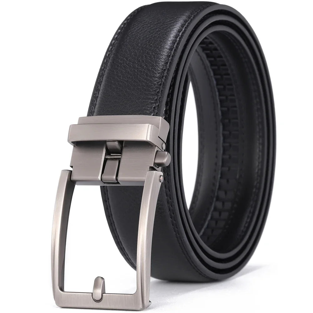 Black Unisex Click Belt Genuine Leather Auto Buckle Luxury Strap for Men Jeans