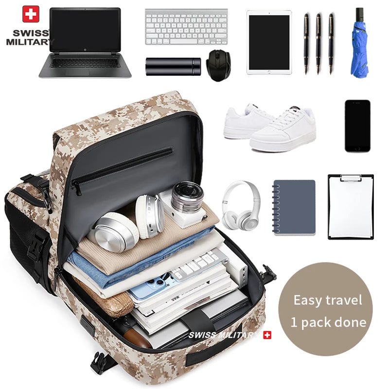 17 in SWISS MILITARY Men Travel Backpack Waterproof Business USB Laptop Backpack