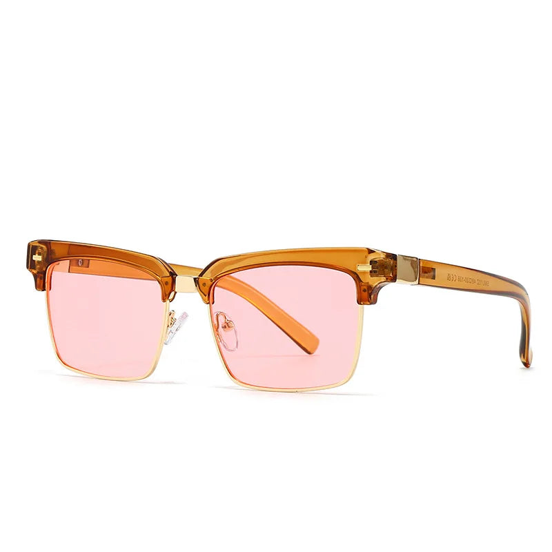 JNPCXI New Fashion Square Women Sunglasses Retro Rivets Men Clear Gradient Champagne Shades UV400 Sun Glasses