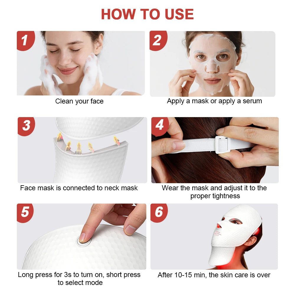 7 Colors LED Photon Wireless Face Neck Beauty Mask Red Light Anti-Wrinkle Skin Rejuvenation Tighten Skin Care Facial LED Mask