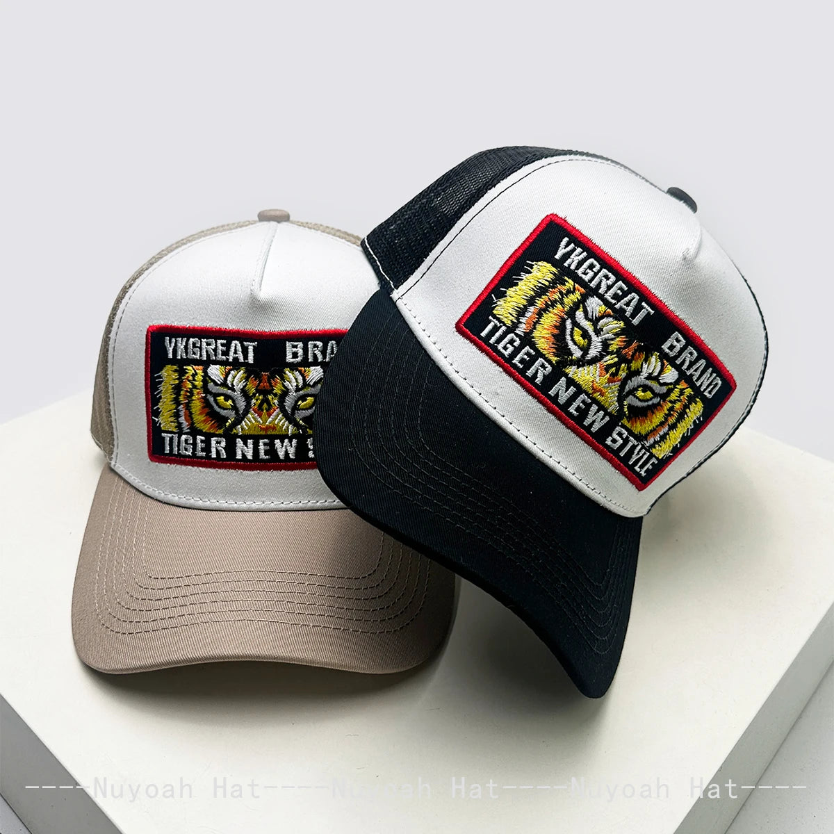 New Unisex Street Embroidered Tiger Letters Baseball Hats Breathable Color Block Sunshade Mesh Trucker Caps Personal Versatile