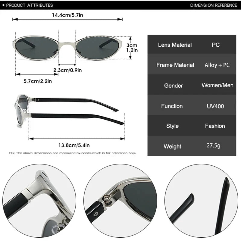 JNPCXI New Small Oval Sunglasses Women Silver Shades Men Sun Glasses UV400