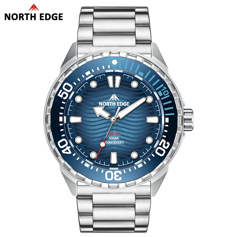 NORTH EDGE TRITON 2025 Solar Dive Watch Men Quartz 316L Steel 300M Waterproof