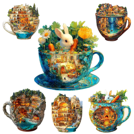 World in Cup Wooden Jigsaw Puzzle Wood Home Decor Painting Christmas and Halloween Gift Toy for Teen and Kid