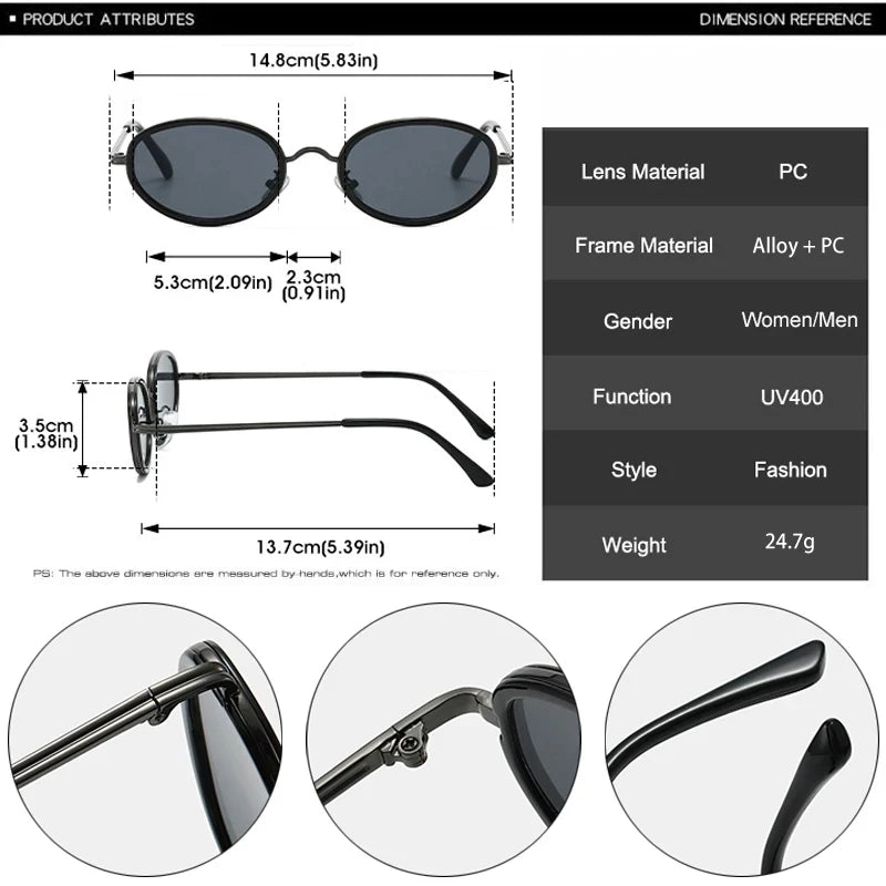 JNPCXI New Small Oval Sunglasses Men Shades UV400 Retro Punk Candy Color Women Luxury Sun Glasses