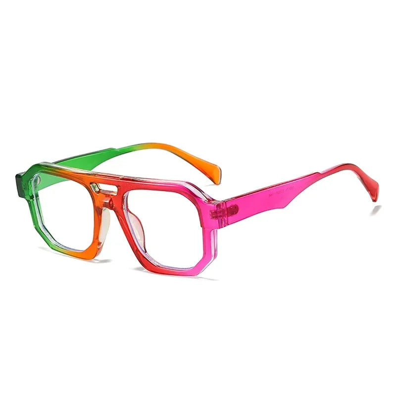 JNPCXI Double Bridges Square Women Gradient Purple Multicolor Sunglasses Fashion Frame Men Retro Punk Sun Glasses Shades UV400