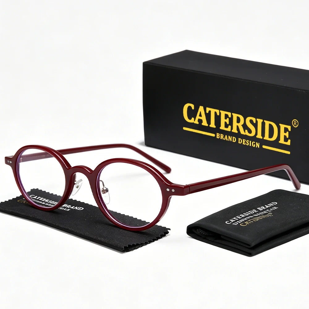 CATERSIDE Fashion Women's Flat Lens Tr-90 Oval Shaped Eyeglass Frame Acetate Temple Men's Ultra Light Decorative Eyeglass Frame