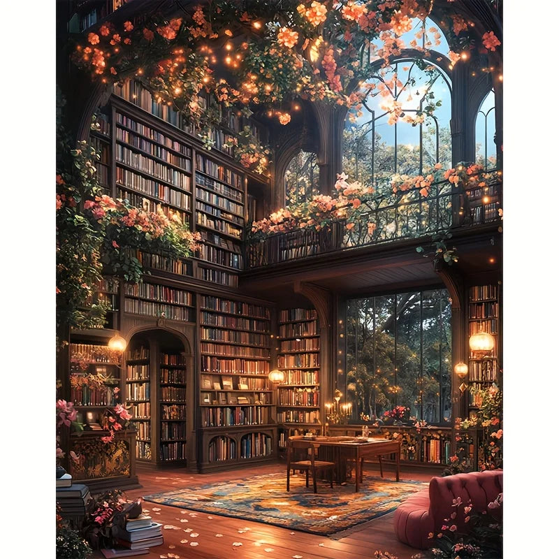 1000pcs Mini Puzzle Featuring Forest Library Art, Measuring 14.96X10.24inch, Decor for Those Who Love Books And Nature.
