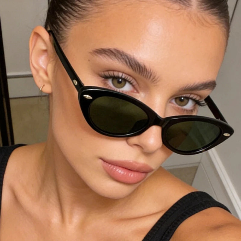 JNPCXI New Cat Eye Rivets Women Sunglasses Fashion Candy Color Shades UV400 Retro Men Trending Leopard Green Sun Glasses