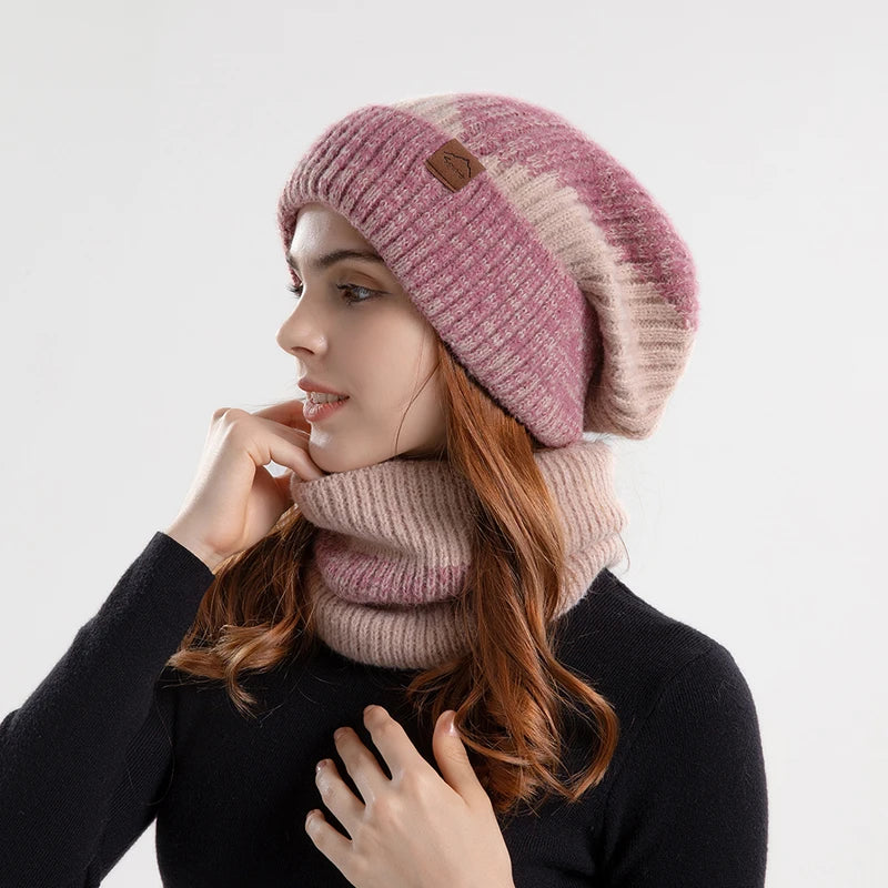 Xinbaoguan 100% acrylic 9971 winter thick and warm ear protection woolen hat with velvet scarf two-piece set knitted hat