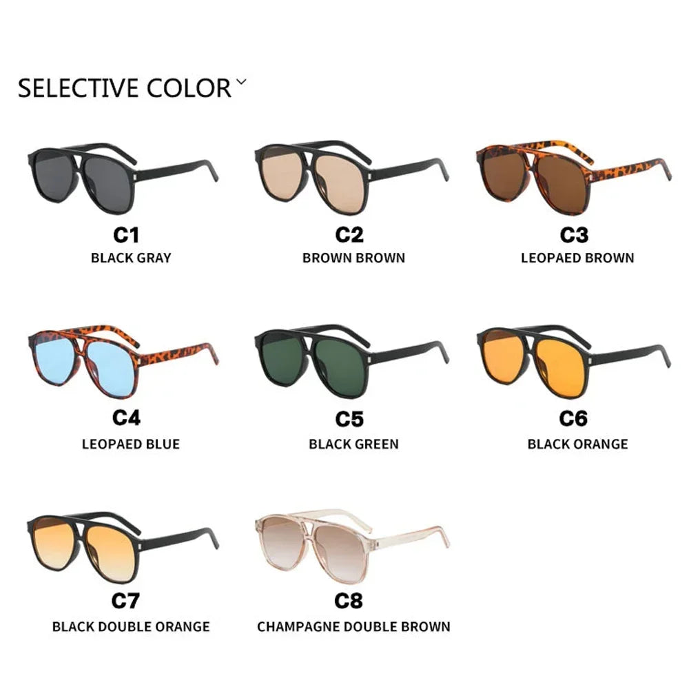 JNPCXI Vintage Double Bridges Pilot Women Sunglasses Fashion Square Black Tea Shades UV400 Men Sun Glasses