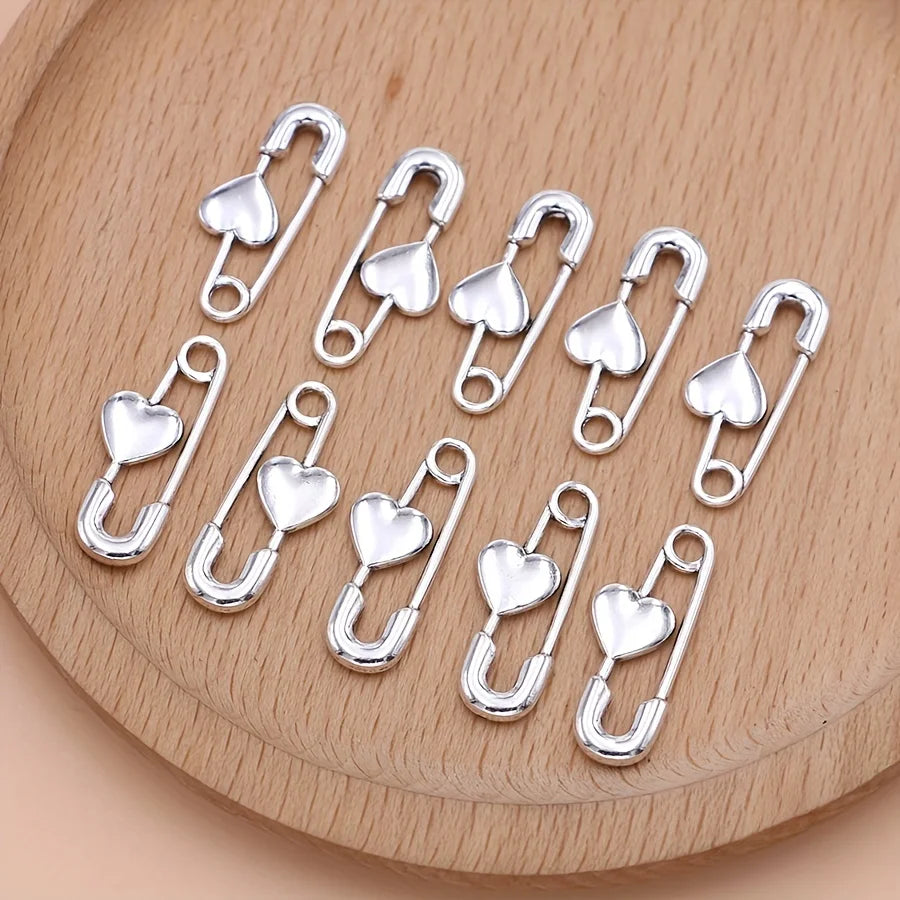 10Pcs Silver Plated Pin Brooch Charms DIY Pendants for Jewelry Making Handmade Necklace Earrings Accessories