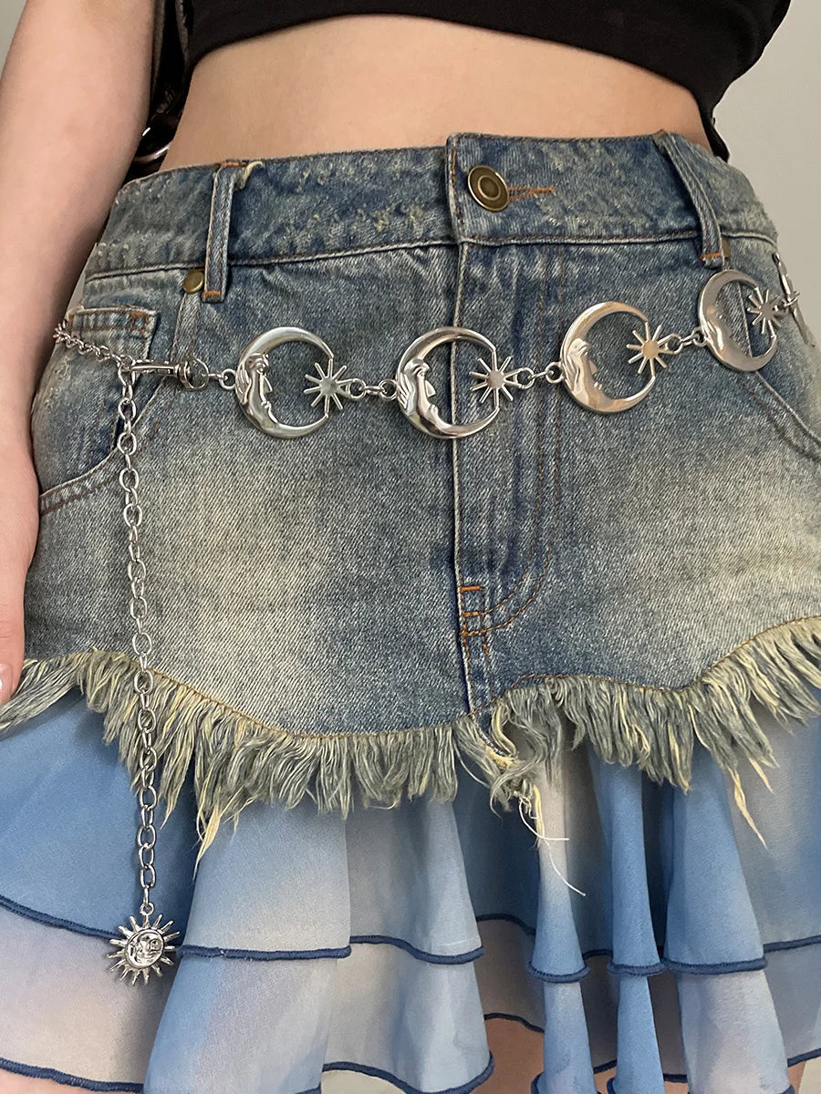 Retro Ethnic Metal Chatelaine Adornment With Skirt 2024 New Summer Thin Belt Korean Version INS Style
