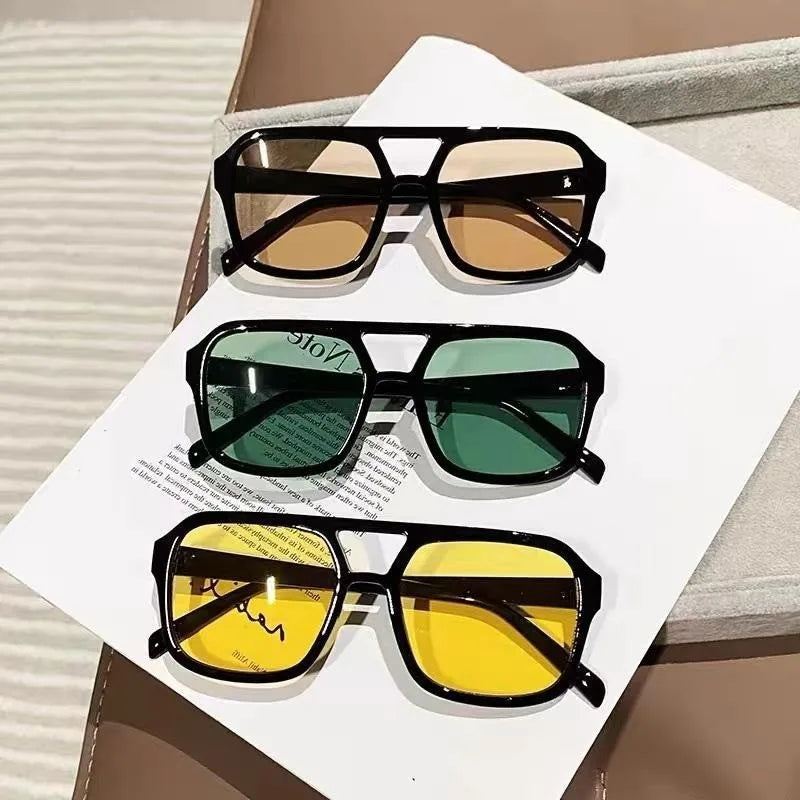Korean Unisex Sunglasses Square Frame Driving Eyeglass Double Beam Frame Eyewear