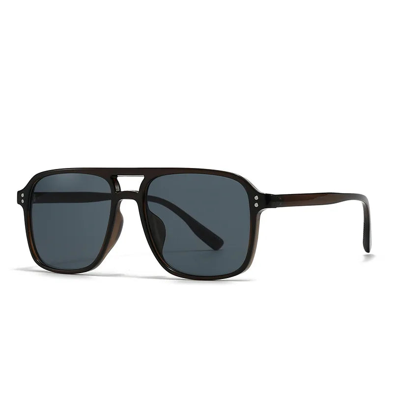 JNPCXI Retro Double Bridges Square Men Rivets Sunglasses Fashion Women Black Yellow Shades UV400 Sun Glasses