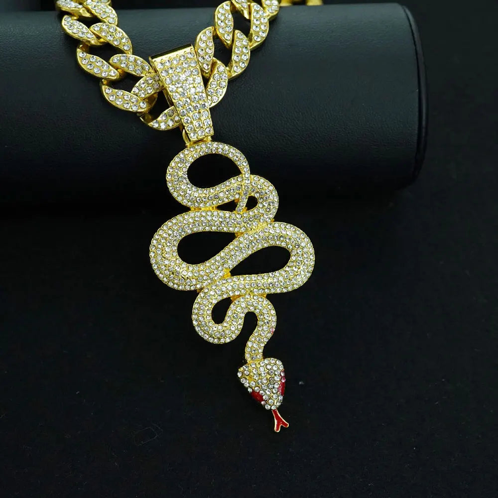 New Hip Hop Cobra Snake Necklaces with 15mm Cuban Chain Snake Animal Rapper Pendant Necklaces For Men Women Gothic Charm Jewelry